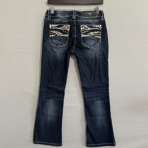 Miss‎ Me Low Rise Boot Cut Jeans Womens Fits 29x27.5  Embroidered Western Hemmed